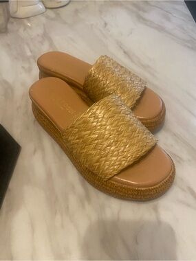 J. Crew Braided Raffia Slide Sandals in Tan